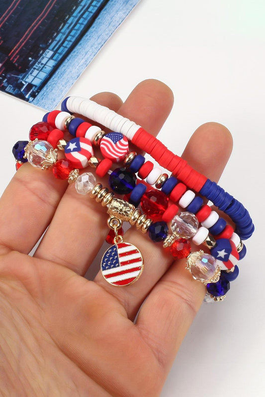 Fiery Red Flag Day Beaded Multilayered Bracelet - L & M Kee, LLC