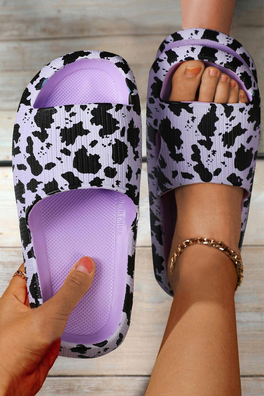 Wisteria Cow Pattern Print Thick Sole Slip On Slippers - L & M Kee, LLC