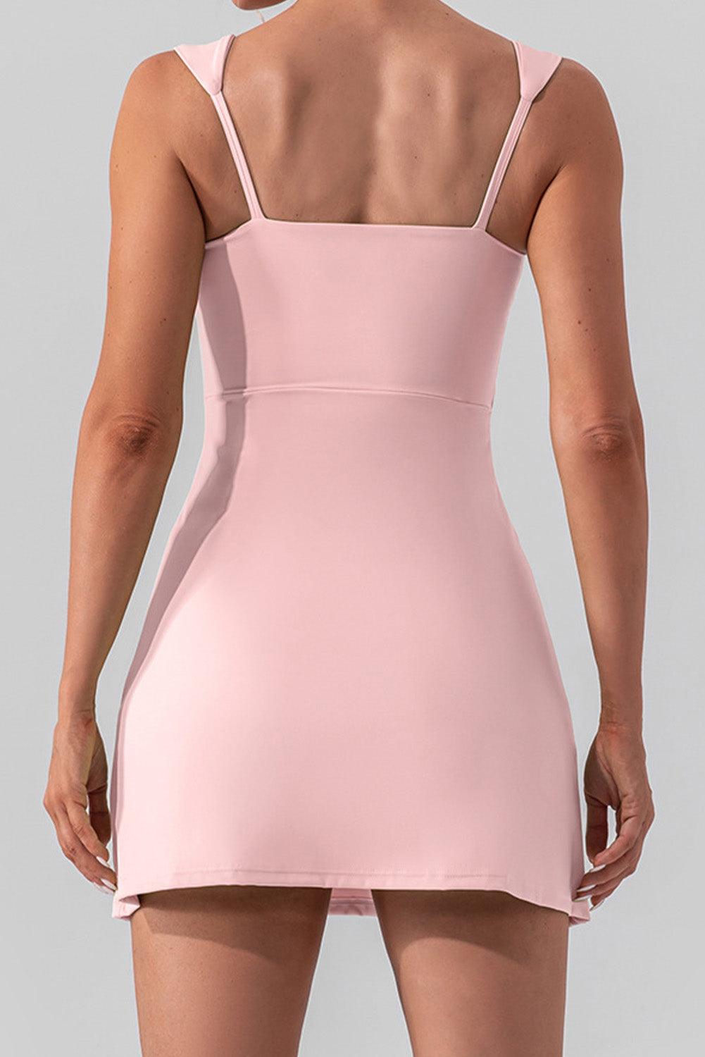 Light Pink U Neck Sleeveless Side Slit Sports Mini Dress - L & M Kee, LLC