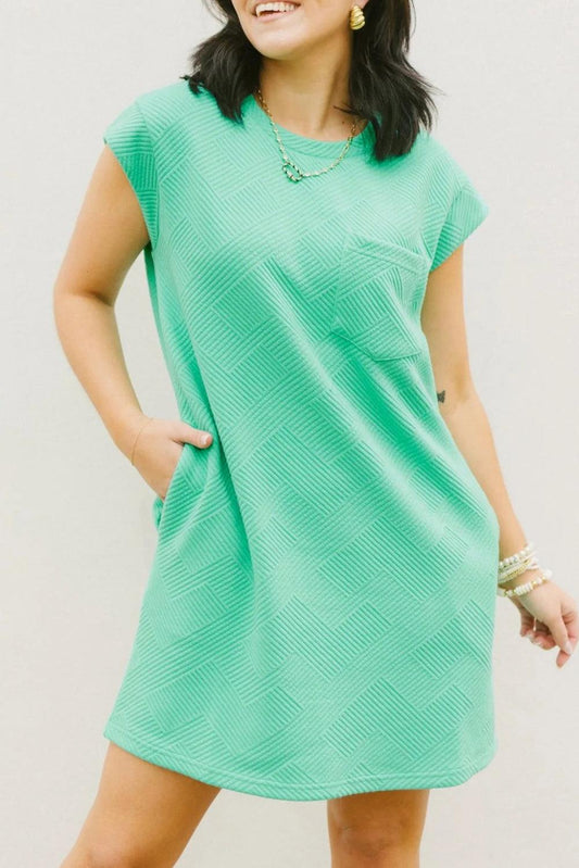Mint Green Textured Cap Sleeve T Shirt Dress - L & M Kee, LLC