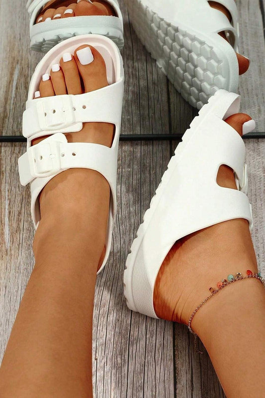 White Double-buckle EVA Slippers - L & M Kee, LLC