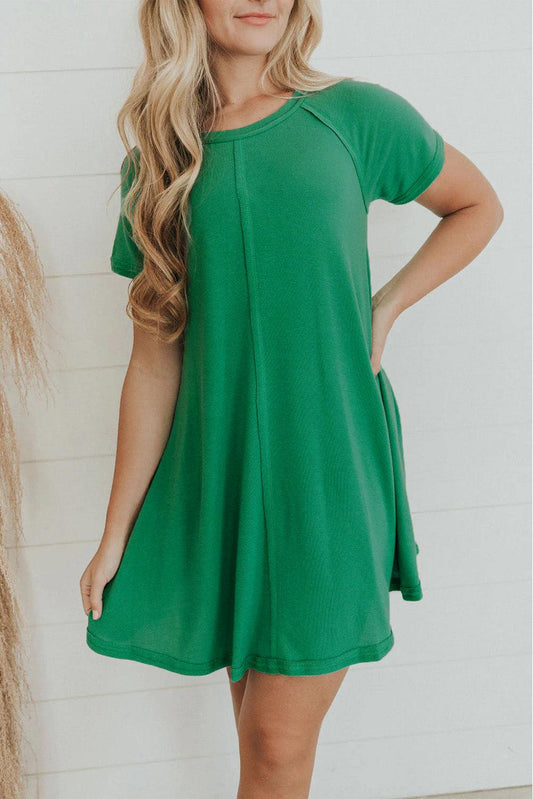 Bright Green Exposed Seamed T-shirt Dress - L & M Kee, LLC