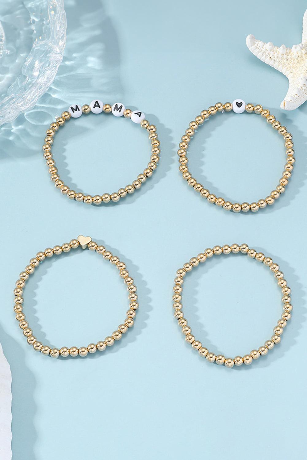 Gold MAMA Heart Bead 4Pcs Bracelets Set - L & M Kee, LLC