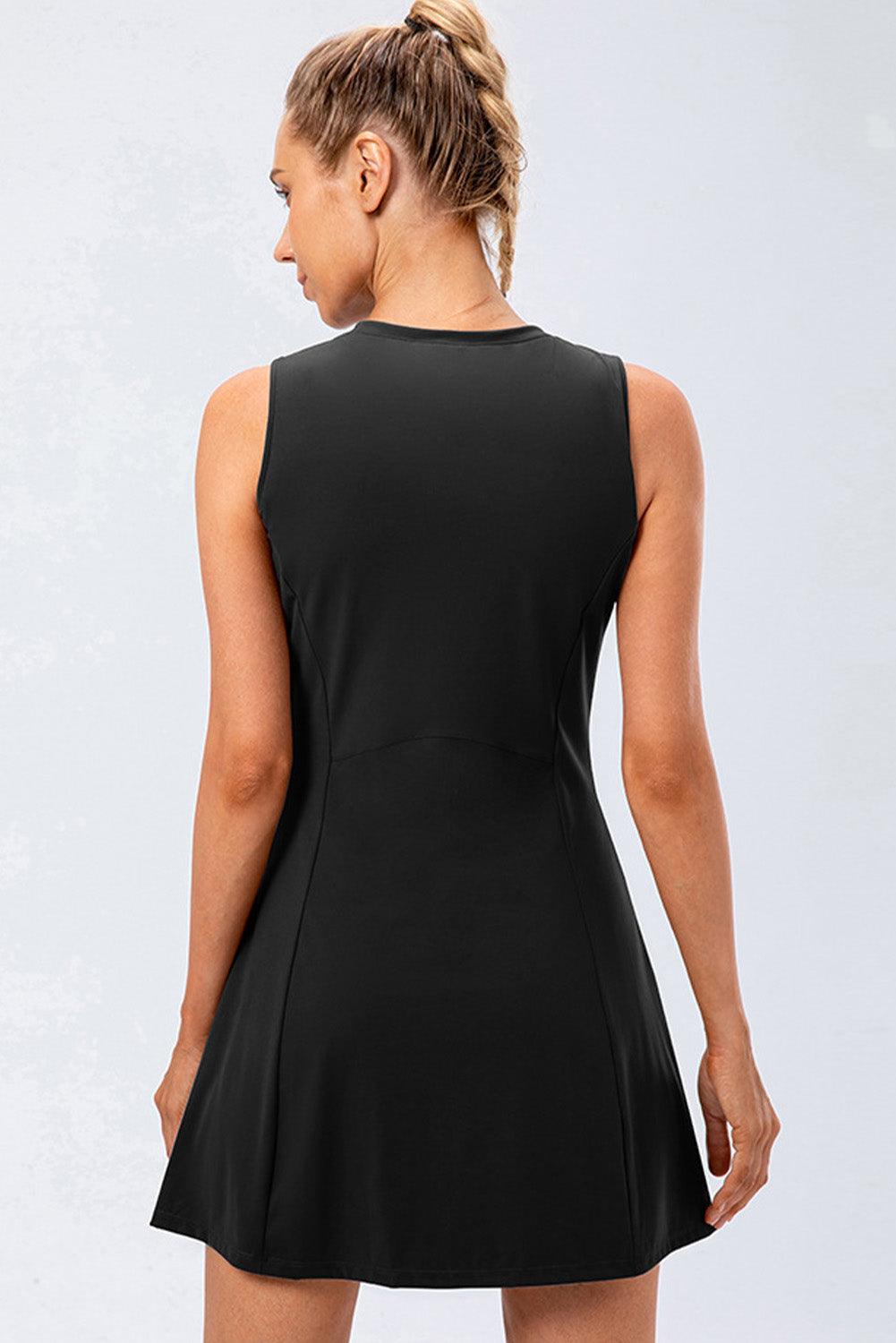 Black Solid Color Sleeveless Basic Active Mini Dress - L & M Kee, LLC
