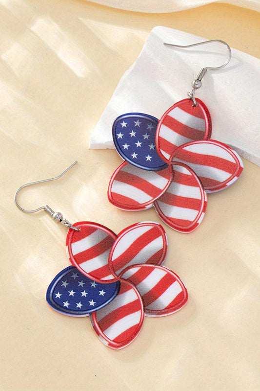 Fiery Red American Flag Printed Flower Shape Hook Earrings - L & M Kee, LLC