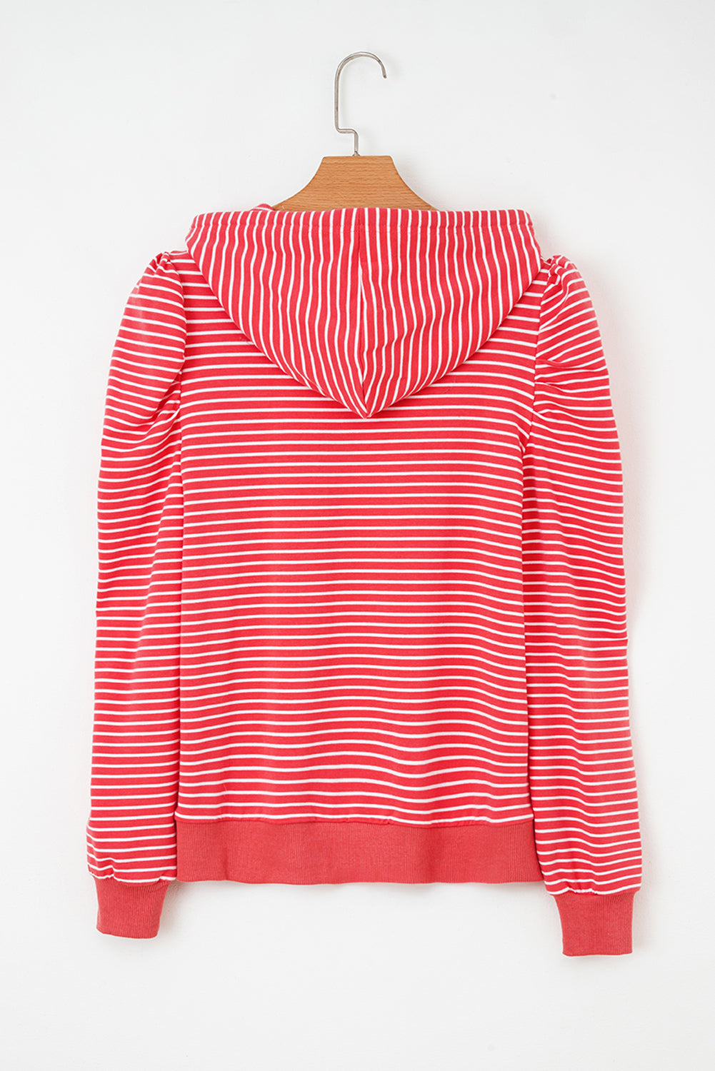 Red Stripe Puff Sleeve Stripe Hoodie
