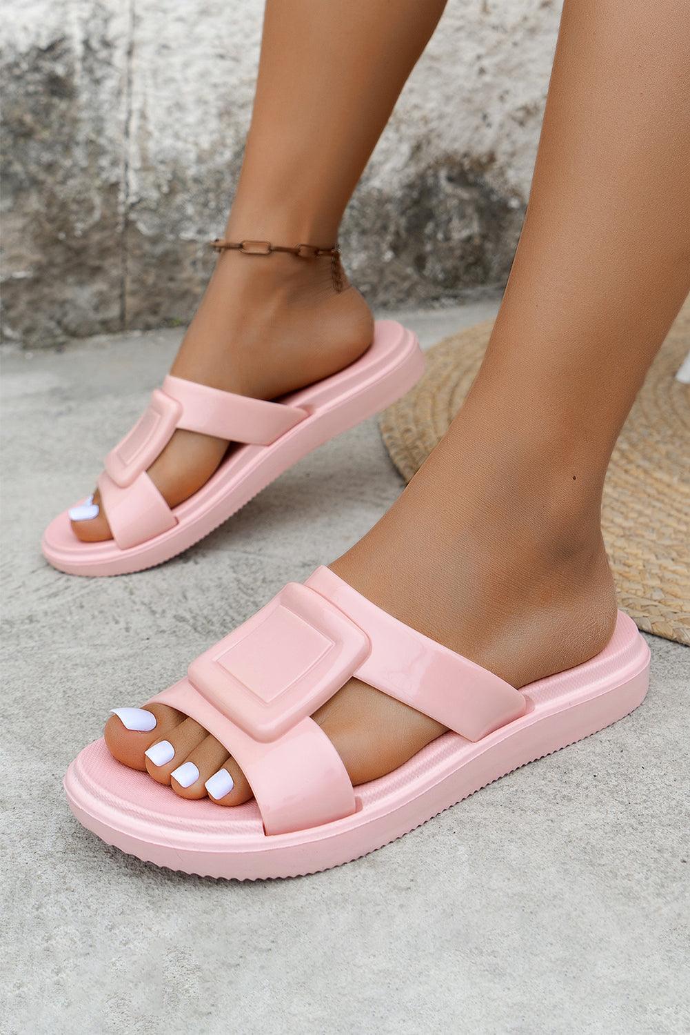 Pink Square Design Cutout Open Toe Slippers - L & M Kee, LLC