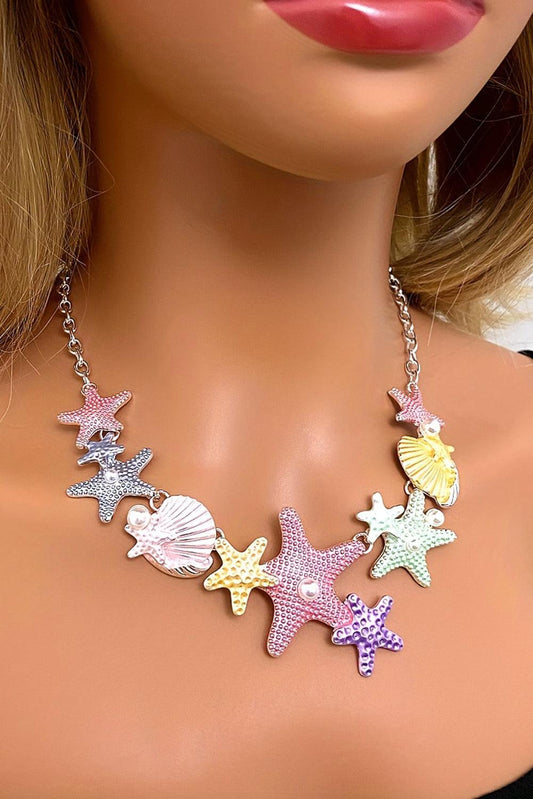 Gold Starfish Seashell Pearl Adjustable Chain Necklace