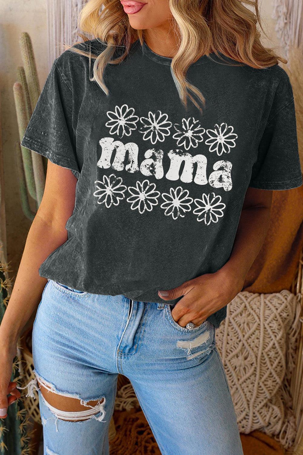 Black Flower mama Graphic Crewneck T Shirt - L & M Kee, LLC