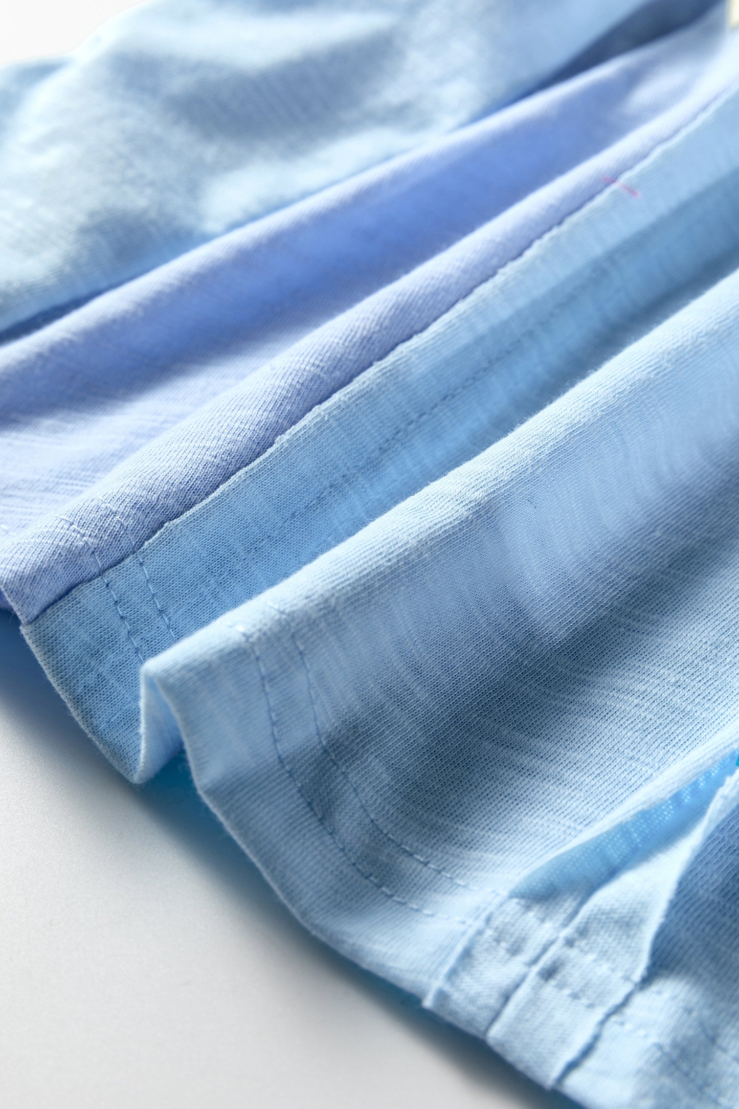 Light Blue Flower Patched Exposed Seam Bracelet Sleeve Oversized T Shirt