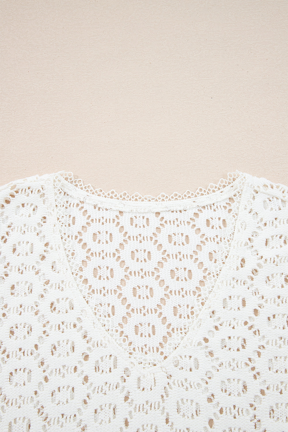 Beige Flower Lace V Neck Ruffled Sleeve Top