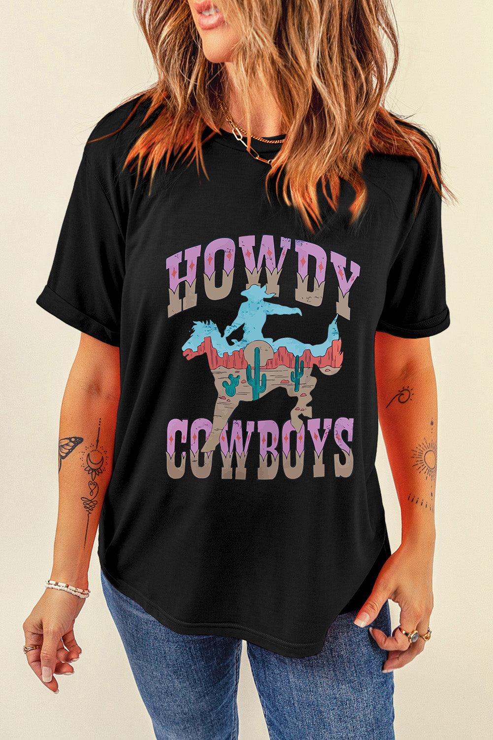 Black HOWDY COWBOYS Western Fashion Graphic Tee - L & M Kee, LLC