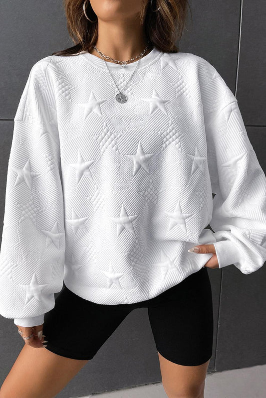 White Star Embossed Textured Drop Shoulder Sweatshirt - L & M Kee, LLC