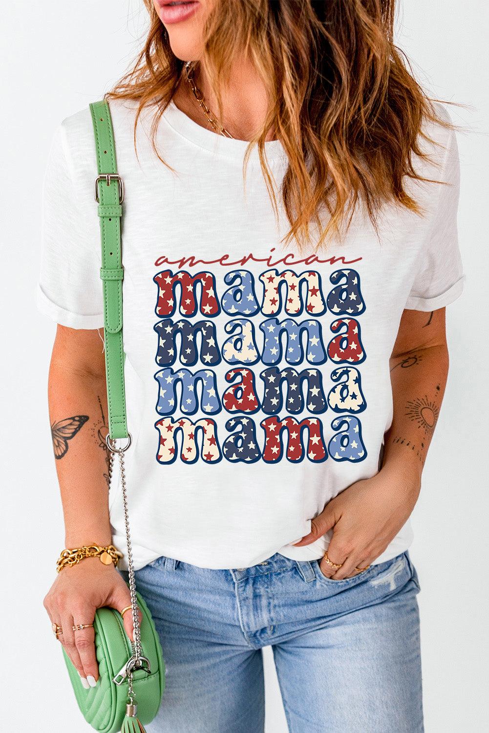 White american Star mama Graphic T Shirt - L & M Kee, LLC