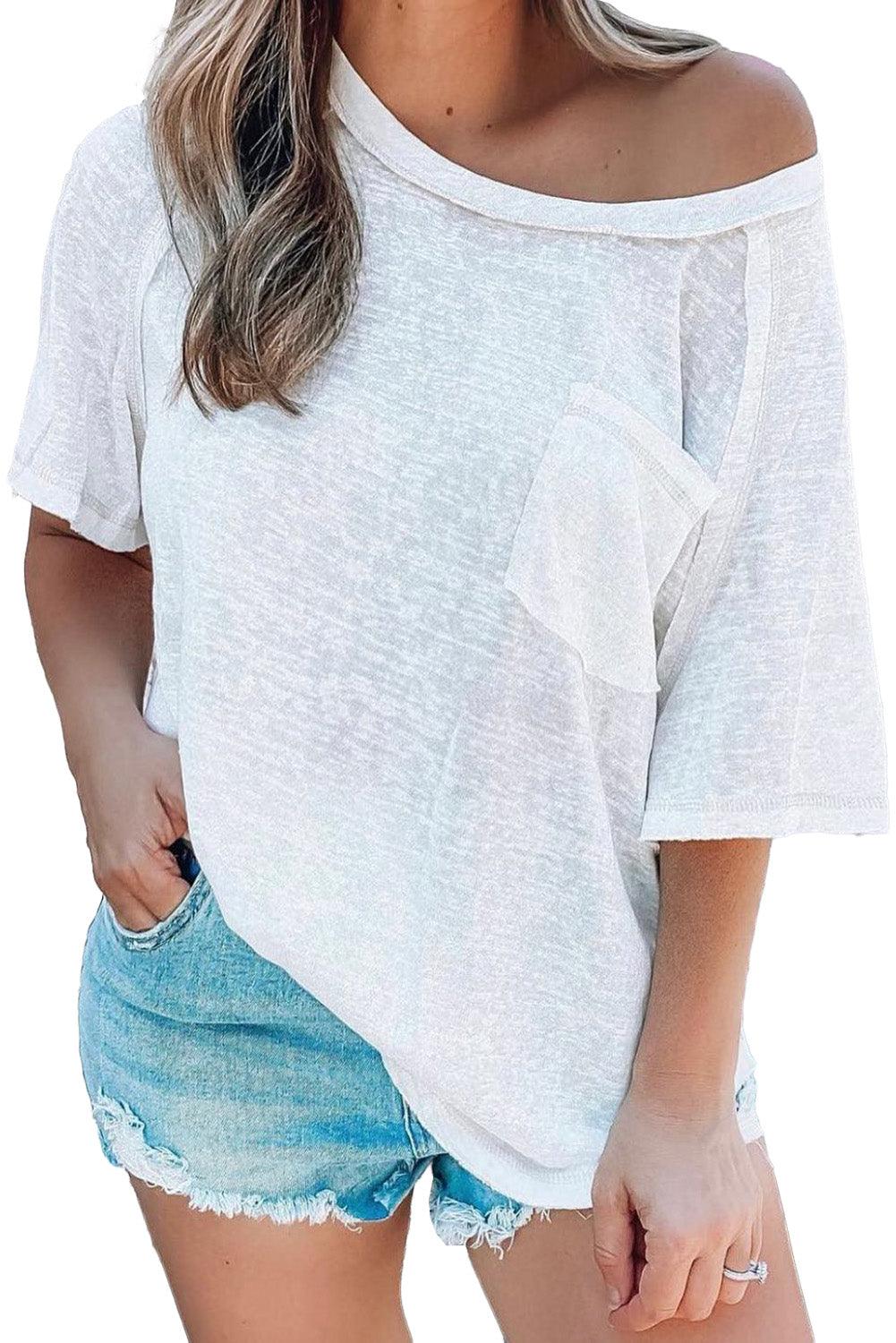 White Exposed Seam Detail Loose T-shirt - L & M Kee, LLC