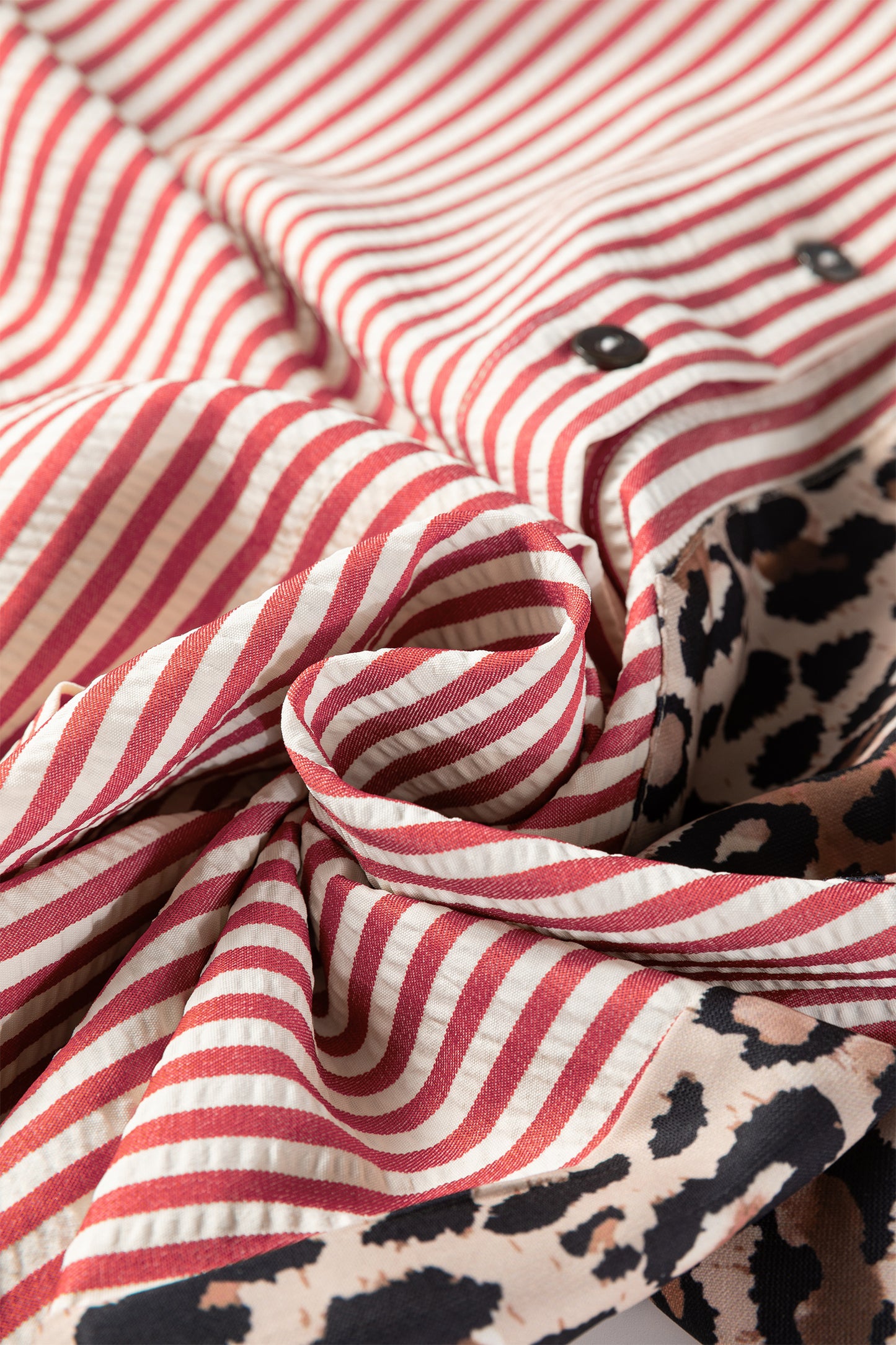 Racing Red Striped Leopard Print Patchwork Button Up Womens Shirt