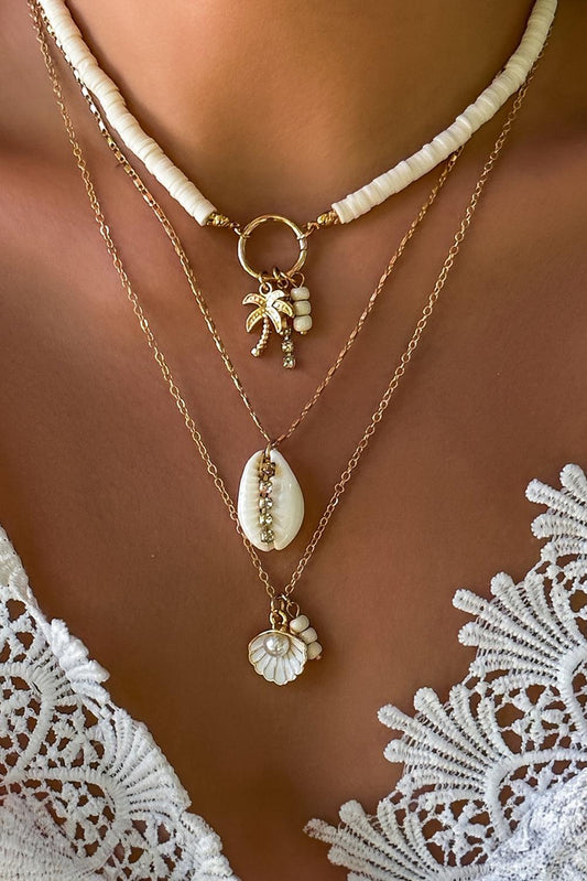 White Beach Seashell Multi Layered Pendant Necklace - L & M Kee, LLC