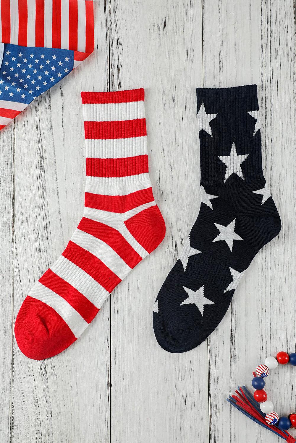 Fiery Red USA Star and Striped Pattern Crew Socks - L & M Kee, LLC