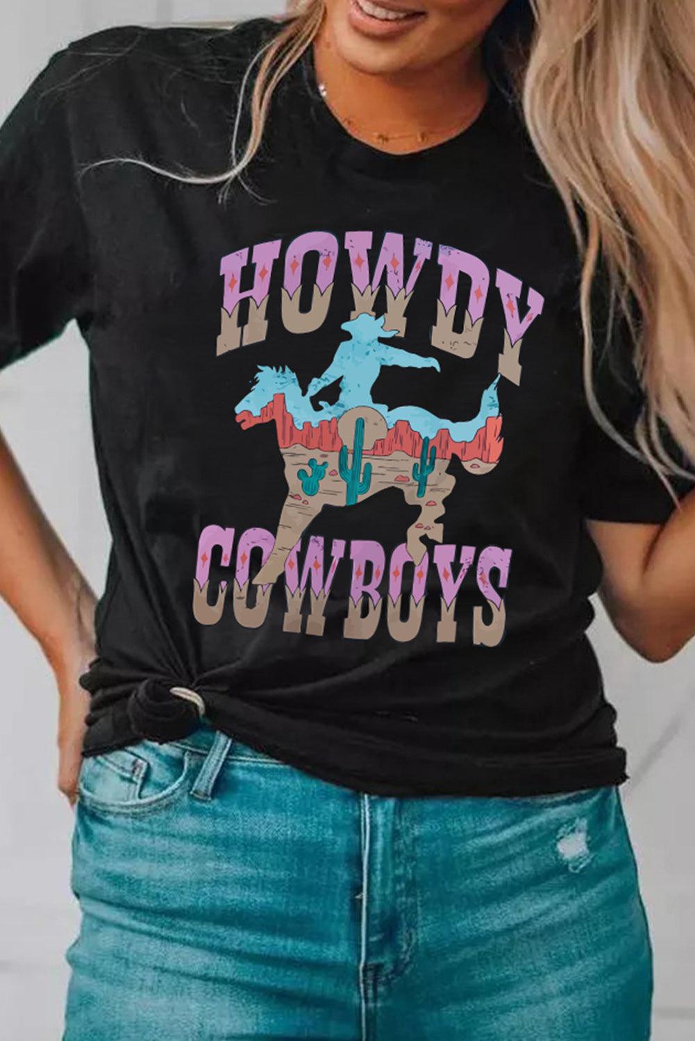 Black HOWDY COWBOYS Western Fashion Graphic Tee - L & M Kee, LLC