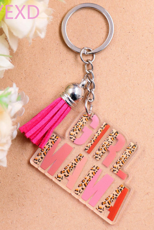 Strawberry Pink GIRL MAMA Tassel Keychain - L & M Kee, LLC