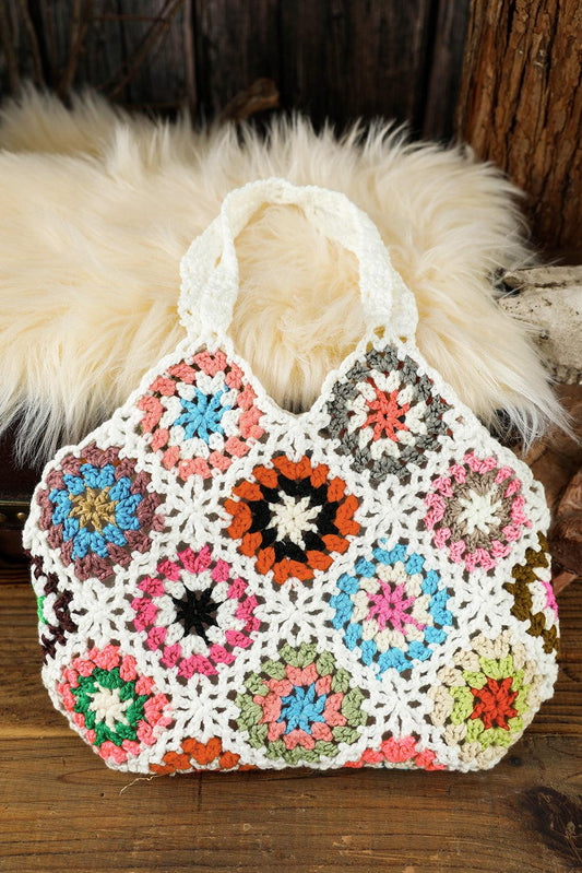 White Random Boho Floral Crochet Retro Hollowed Bag - L & M Kee, LLC
