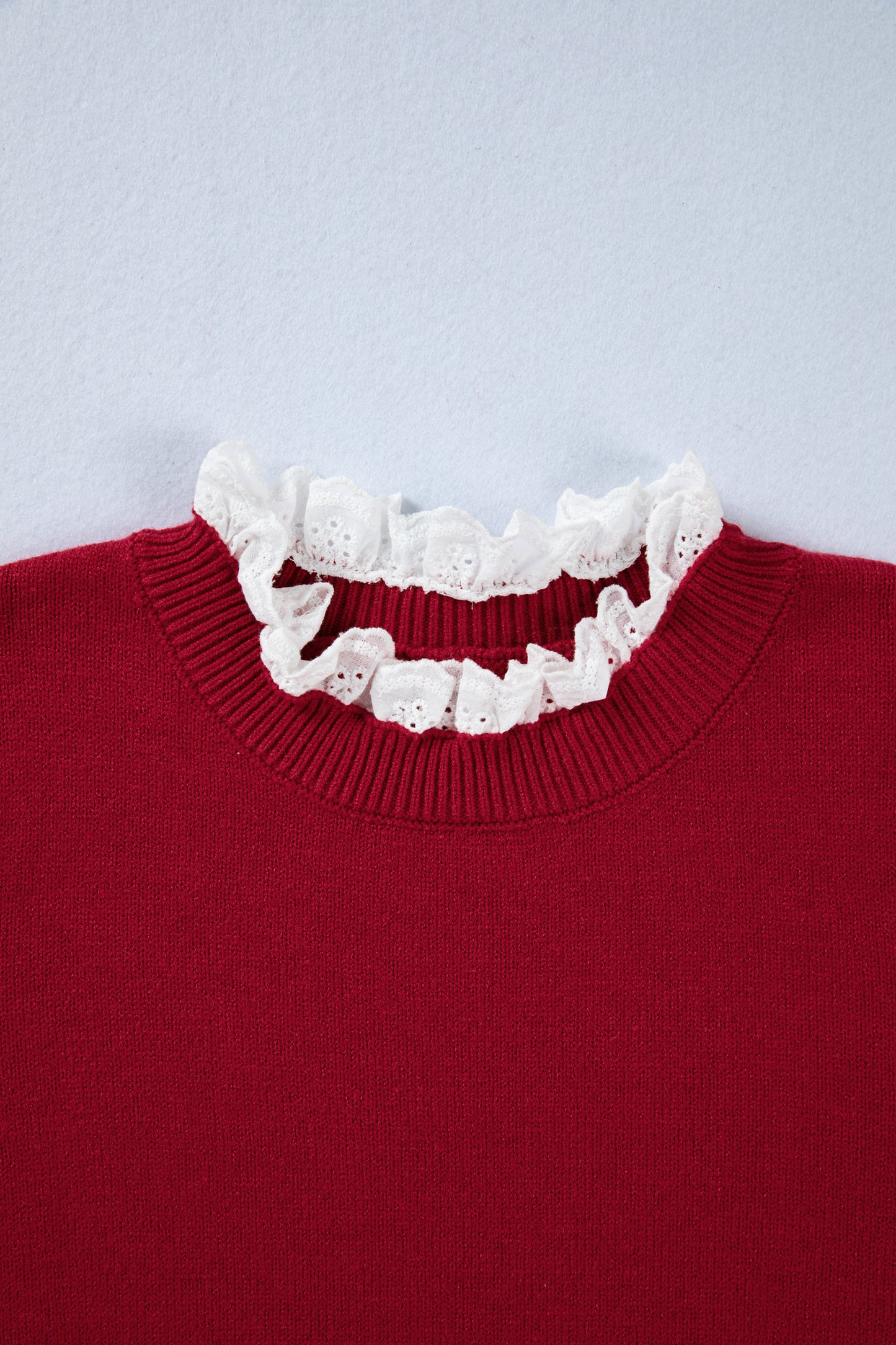Sleet Lace Trim Patchwork Buttoned Cuffs Loose Sweater