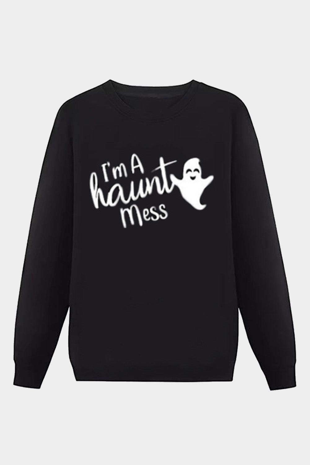 Halloween Letter Ghost Print Crew Neck Men's Sweatshirt - L & M Kee, LLC