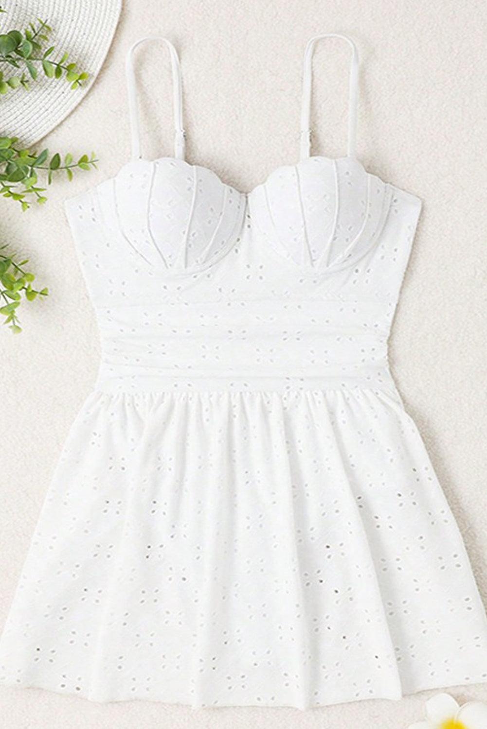 White Eyelet Padded Fit and Flare Two Piece Tankini Set - L & M Kee, LLC