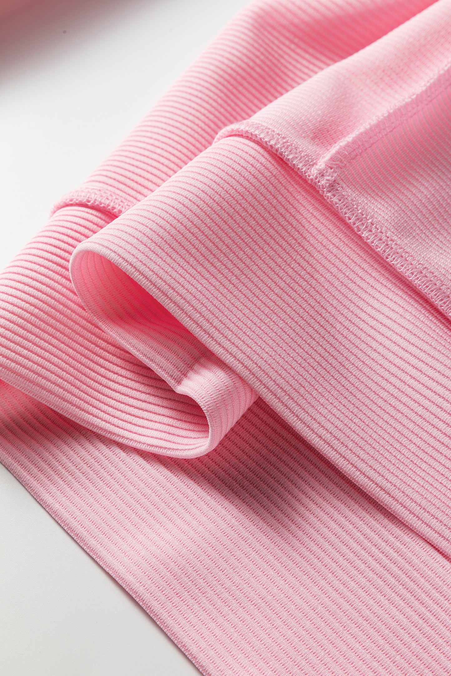 Pink Horizontal Ribbed Exposed Seam Detail Long Sleeve Top