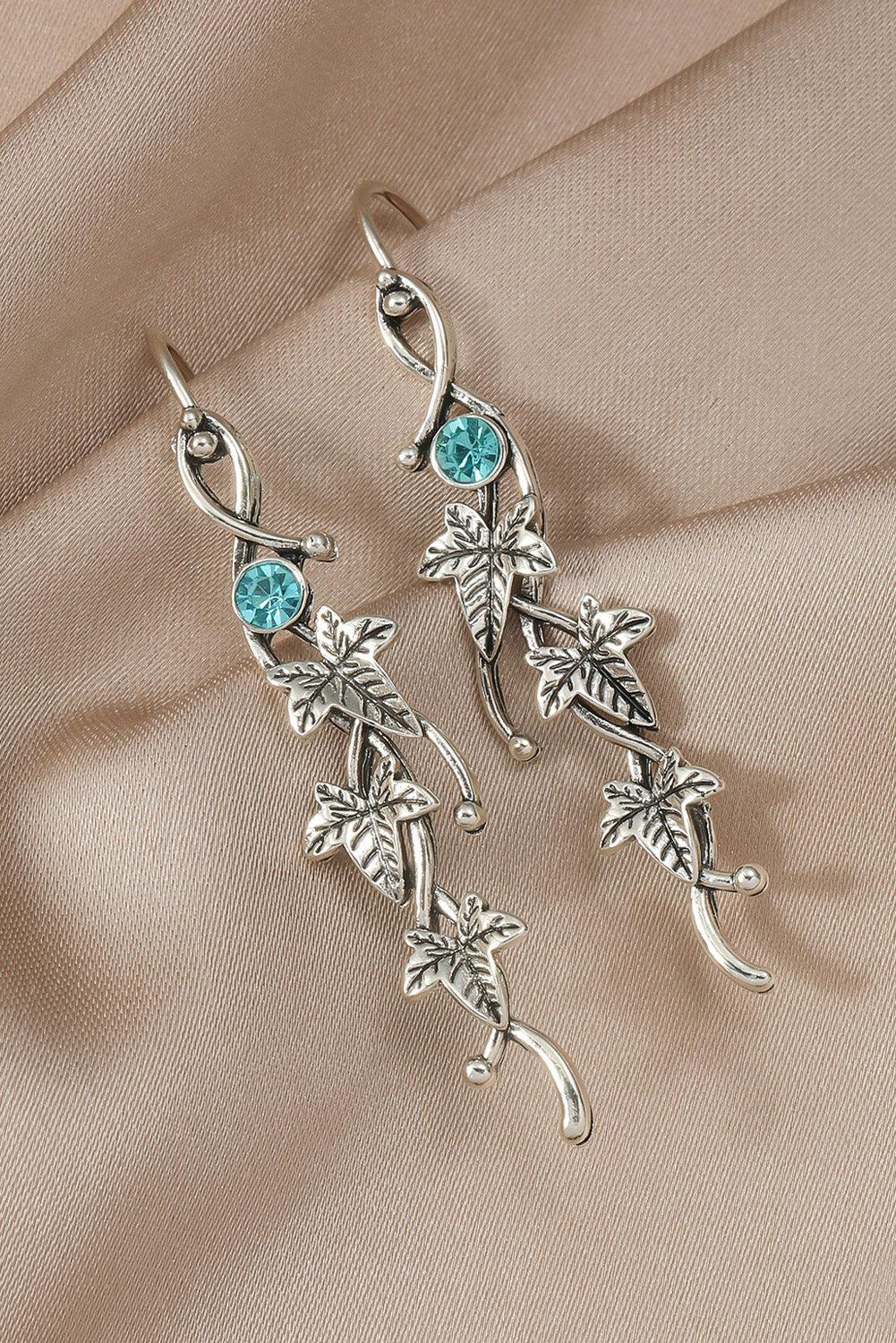 Silvery Vintage Ivy Leaf Gemstone Dangle Earrings - L & M Kee, LLC