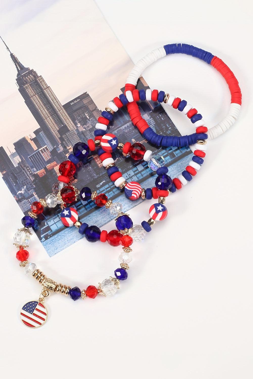 Fiery Red Flag Day Beaded Multilayered Bracelet - L & M Kee, LLC