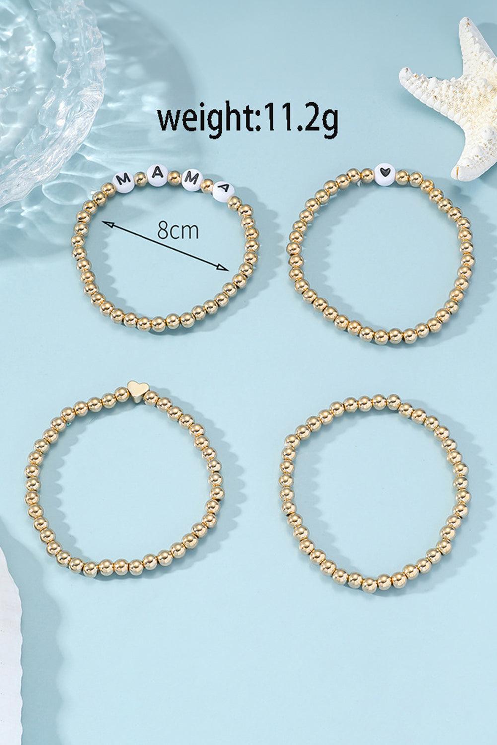 Gold MAMA Heart Bead 4Pcs Bracelets Set - L & M Kee, LLC