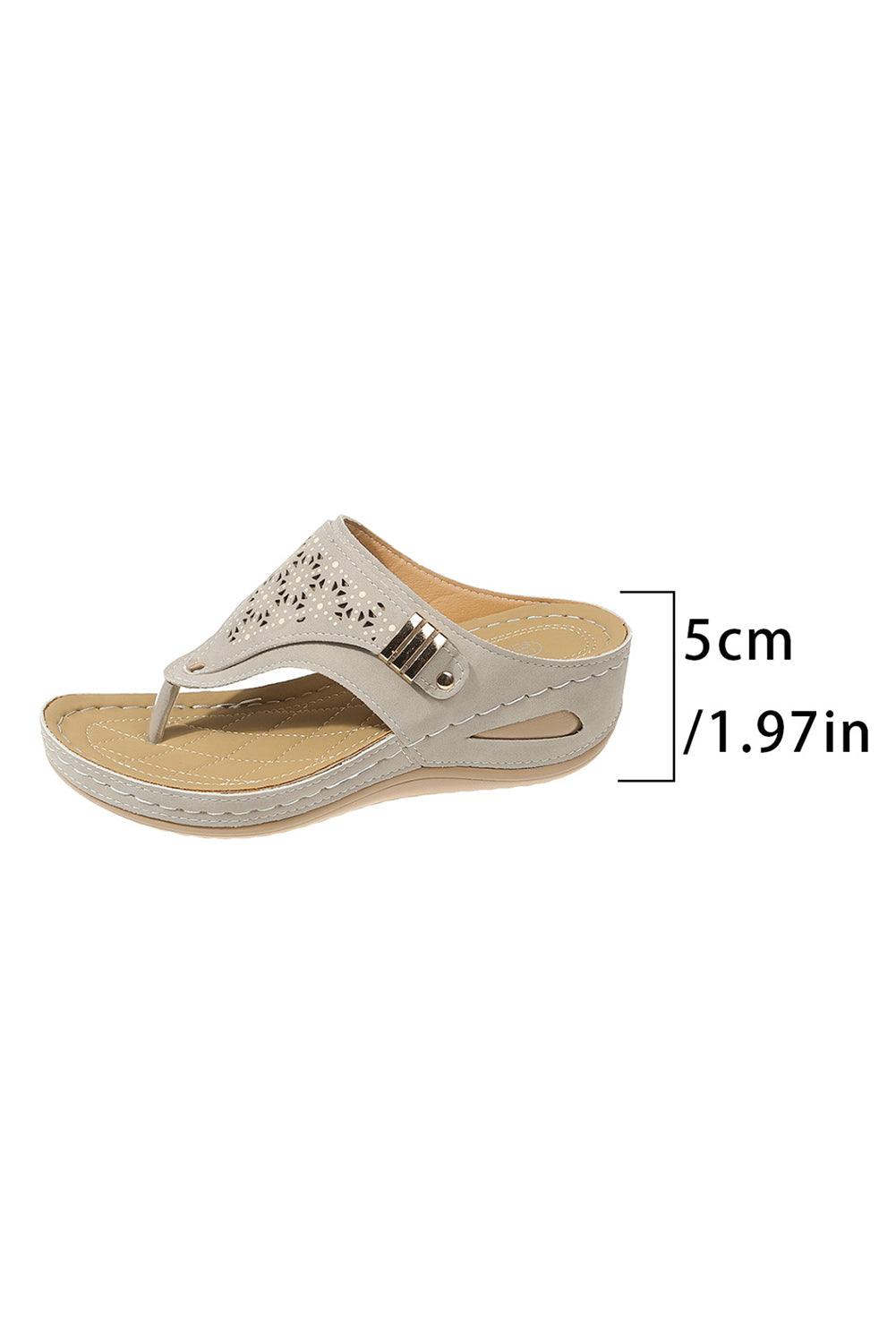 Beige Hollow Out Clip Toe Wedge Slippers - L & M Kee, LLC