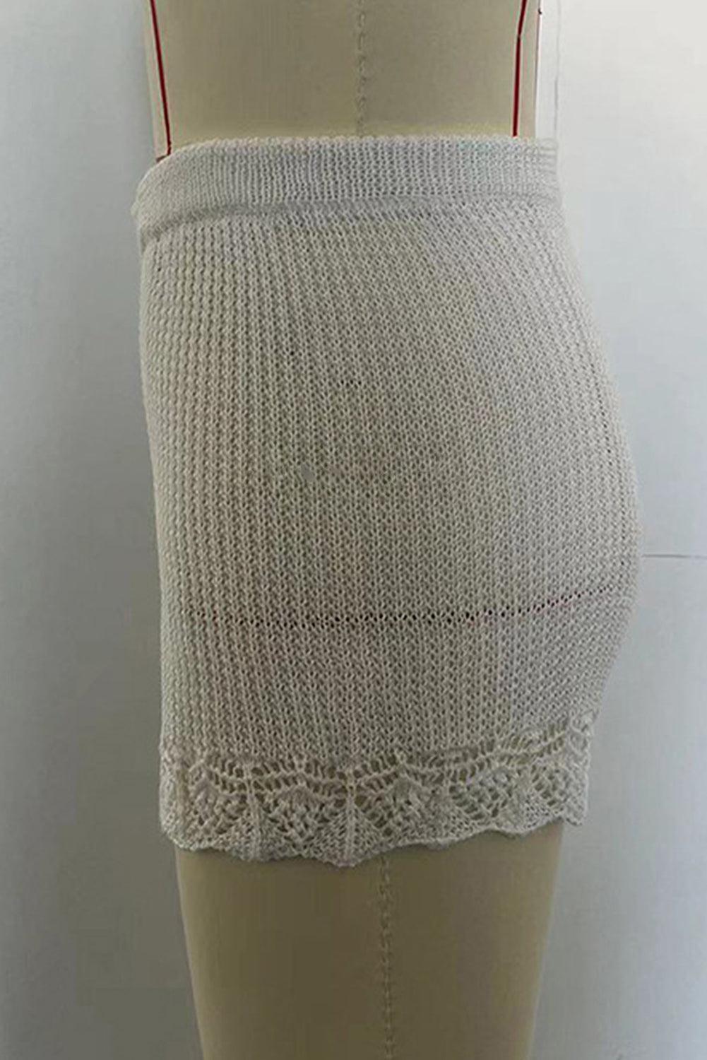 White Crochet Trim Knitted Beach Shorts - L & M Kee, LLC