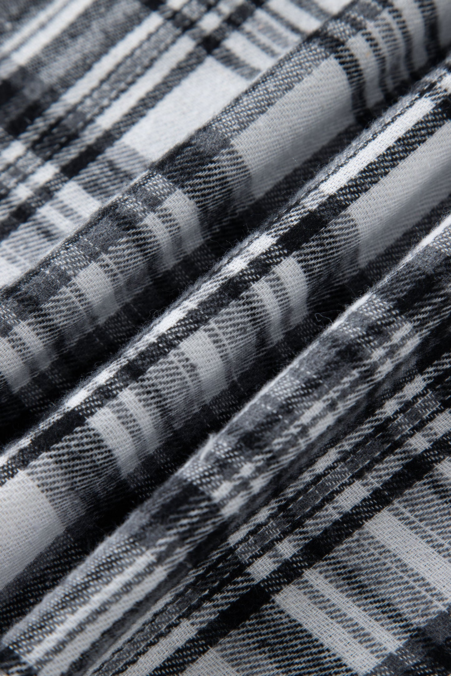 Gray Plaid Patchwork Long Sleeve Button Hooded Blouse