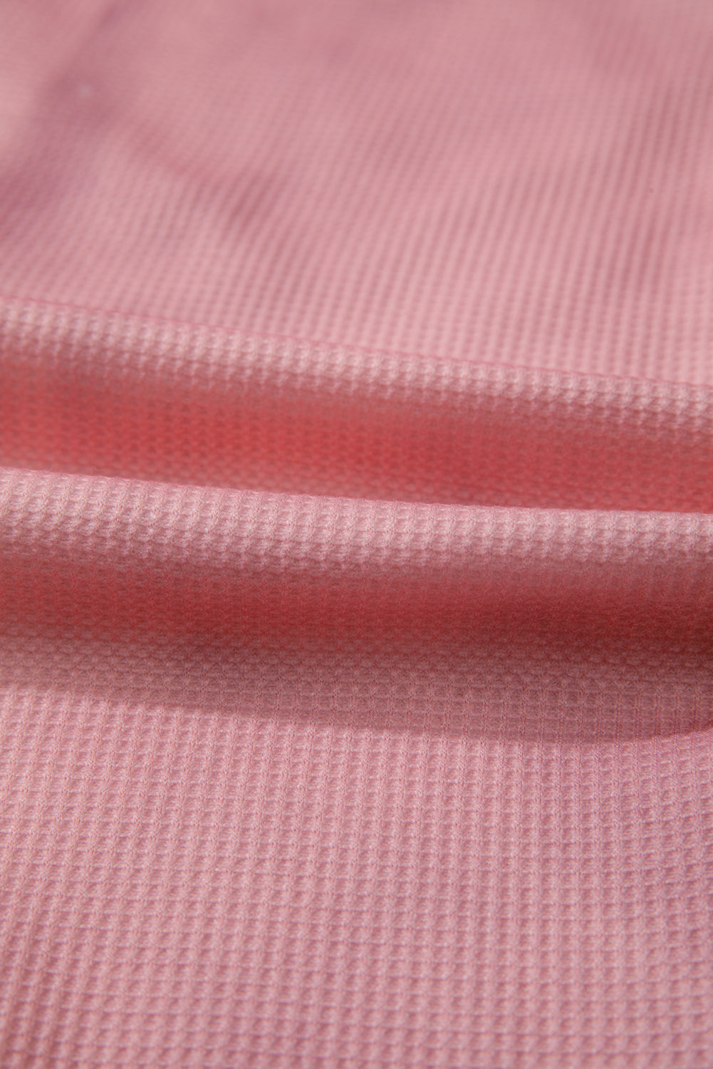 Pink Floral Patched Waffle Textured Colorblock V Neck Casual Hooded Top