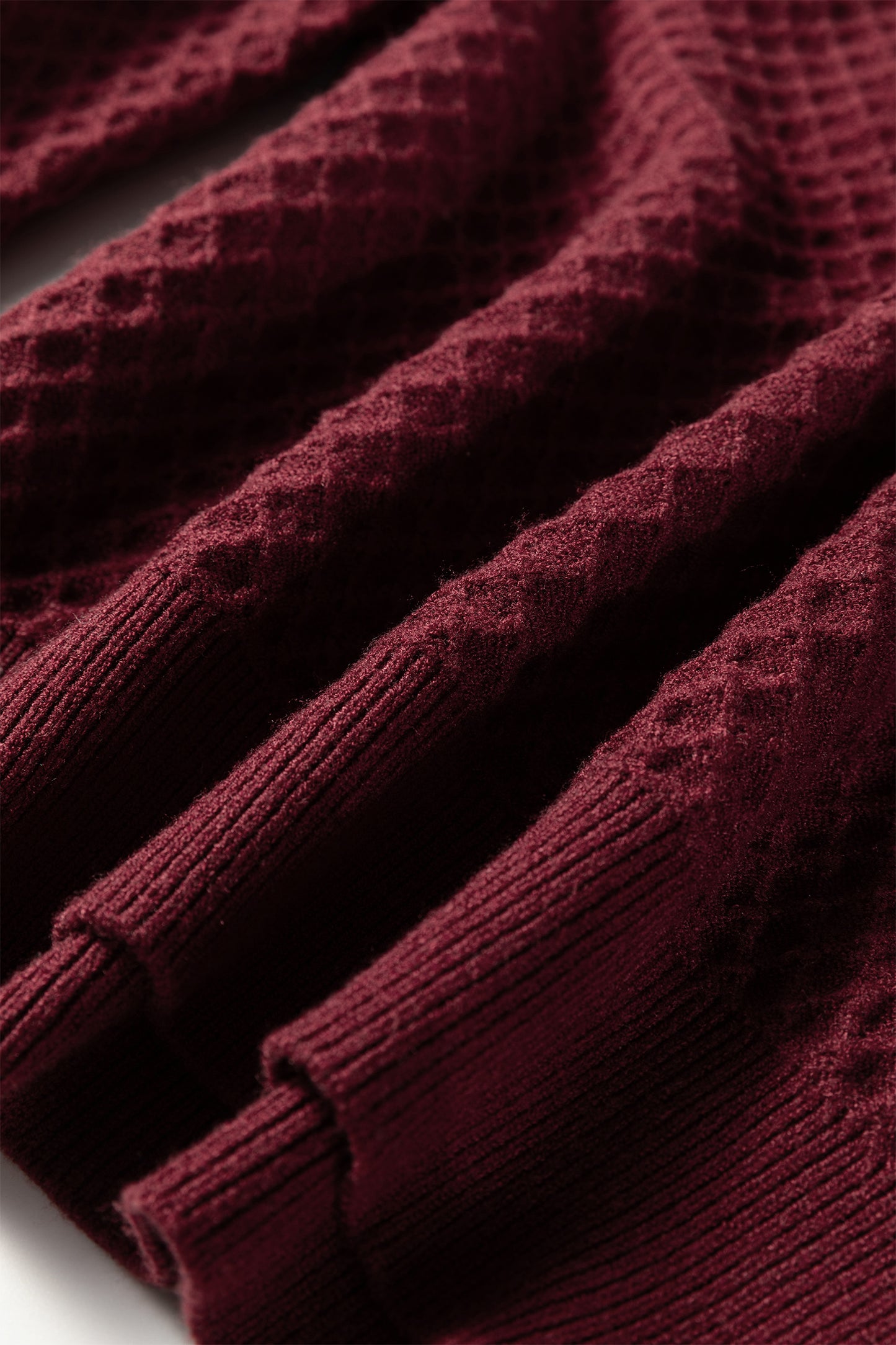 Burgundy Contrast Lace Frilled Trim Raglan Sleeve Sweater