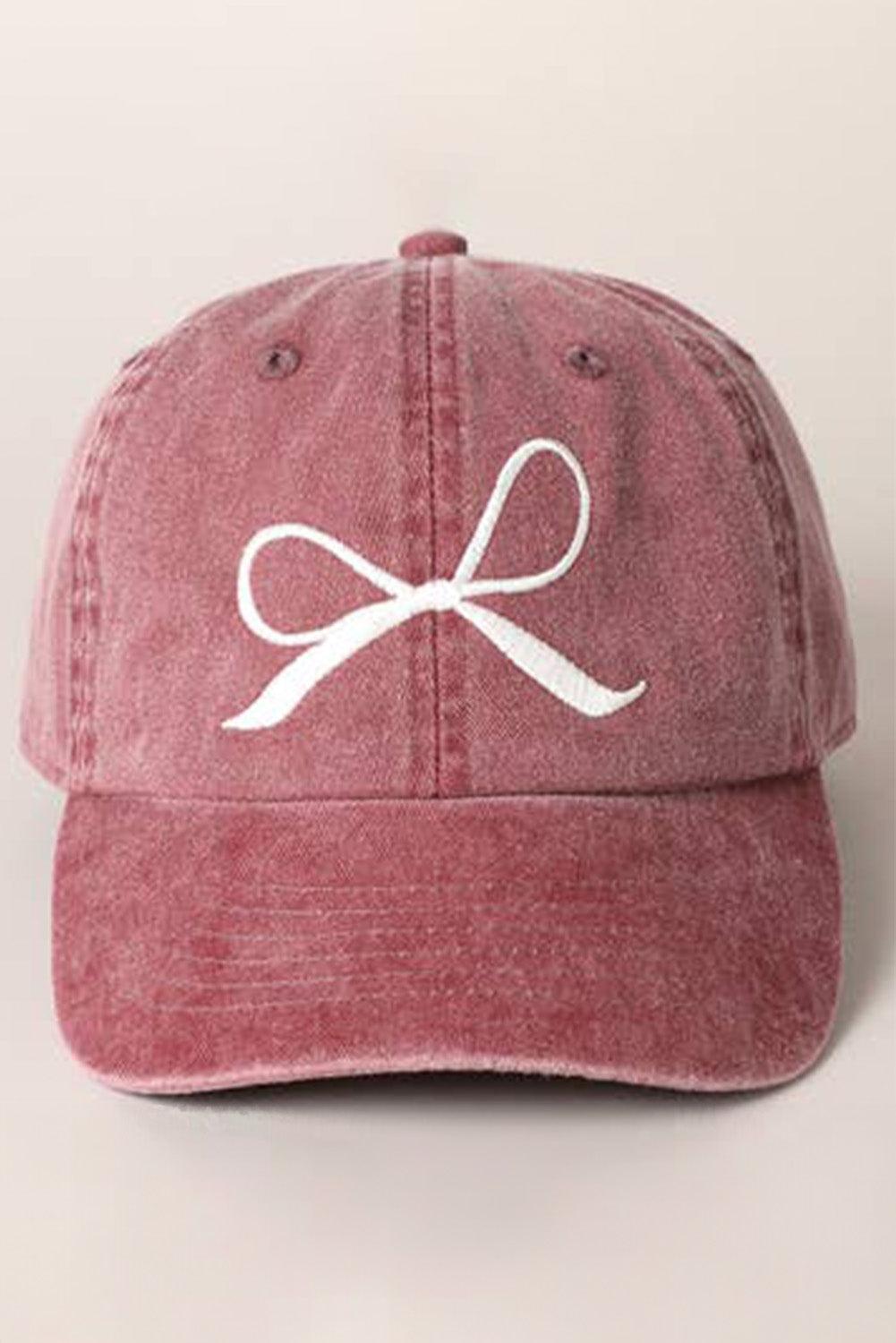 Rose Pink Embroidered Bow Knot Denim Baseball Cap - L & M Kee, LLC