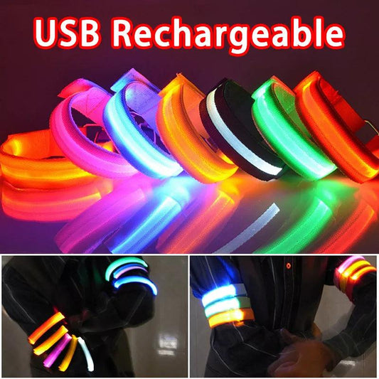 Night Running Armband LED Light Outdoor Sports USB Rechargeable Safety Belt Arm Leg Warning Wristband Cycling Bike Bicycle Light - L & M Kee, LLC