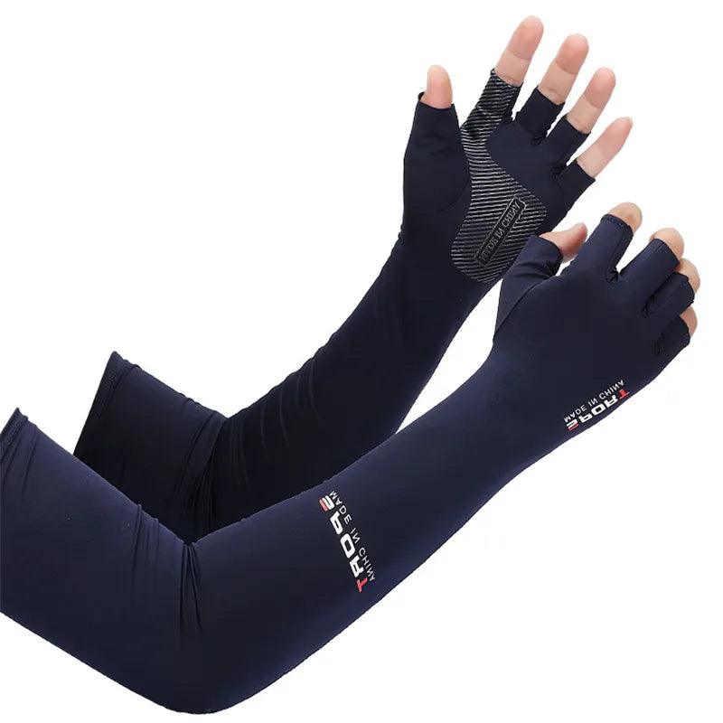 Dropship 2pcs Sport Arm Sleeves Cycling Running Fishing Climbing Arm Cover Sun UV Protection Ice Cool Sleeves With 5-finger Cuff - L & M Kee, LLC