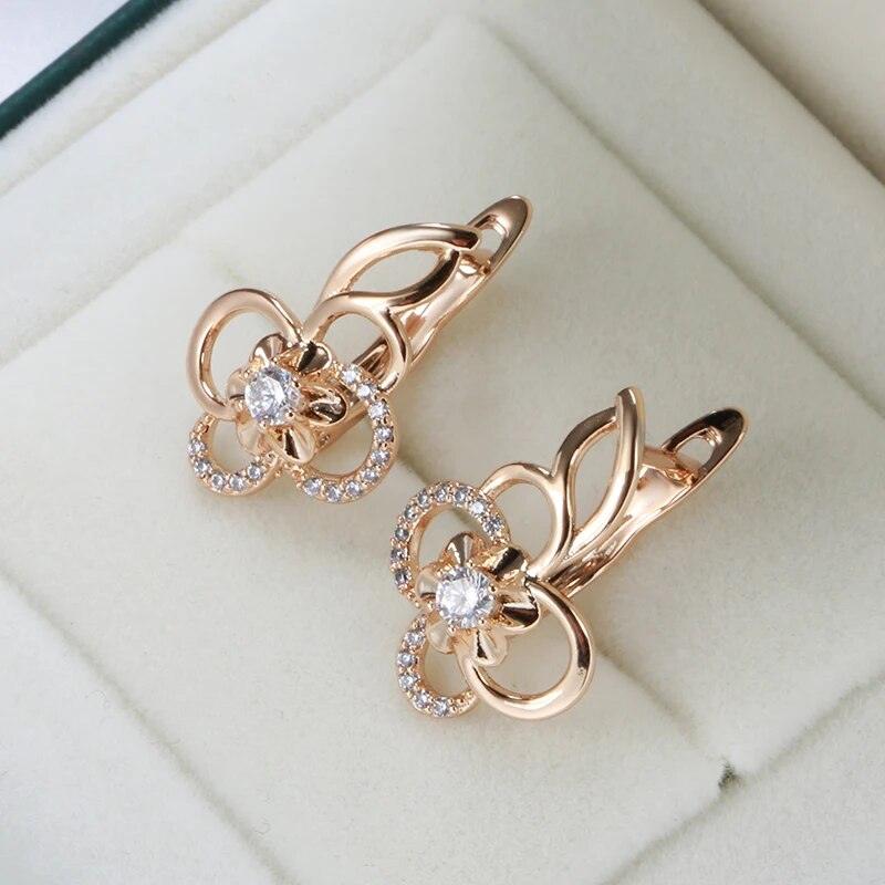 Kinel Trend Cute Hollow Flower 585 Rose Gold Color Natural Zircon Drop Earrings for Women Creative Fashion Girls Daily Jewelry - L & M Kee, LLC