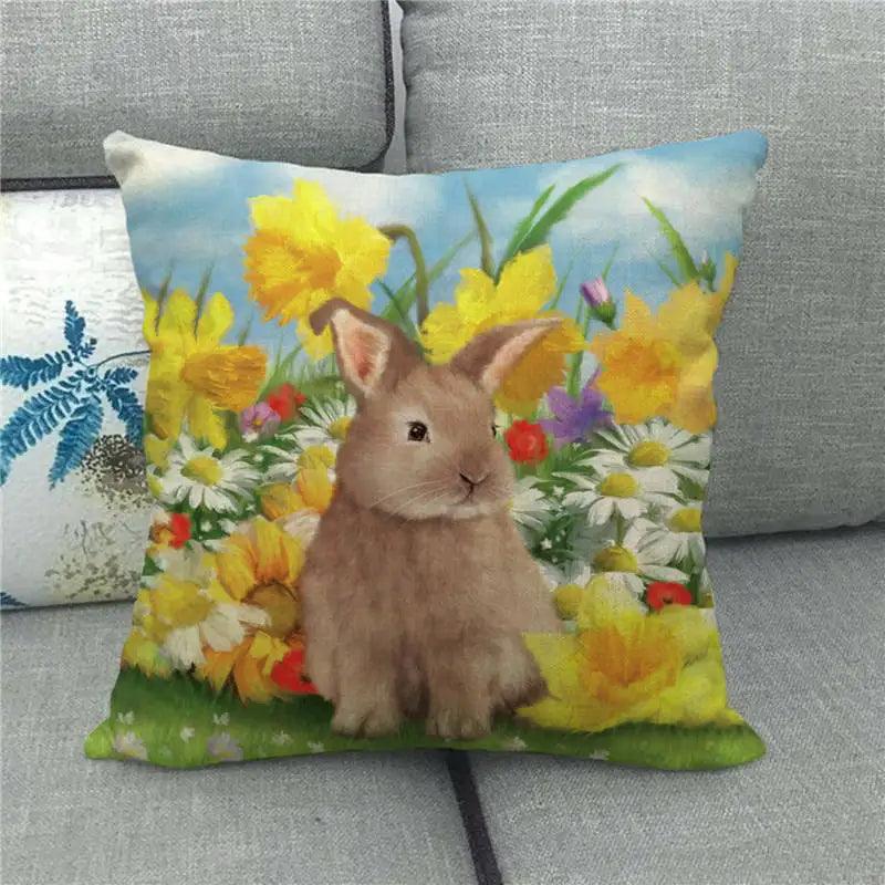 Spring Easter Decorative Cushion Cover 18x18in Pillow Covers Farmhouse Home Decor Cushion Case Eggs Bunny Linen Throw Pillowcase - L & M Kee, LLC
