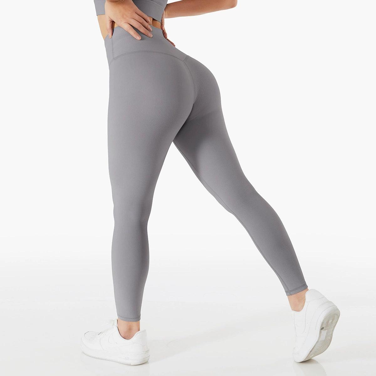 Sports Ribbed High Waist Stretch Cropped Fitness Pants - L & M Kee, LLC