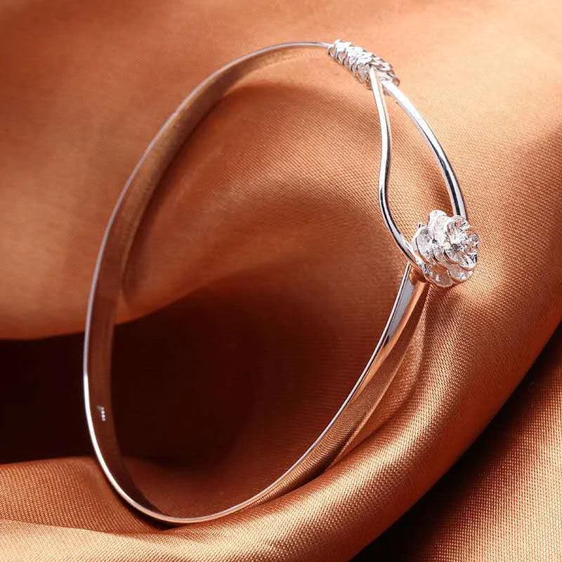 Fashion 925 Sterling Silver Woman Cuff Bracelet Open Leaf Shaped Adjustable Charm Bangle Girls Party Jewelry Christmas Gifts - L & M Kee, LLC