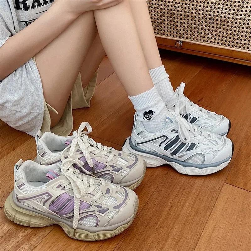 Fashionable Versatile Thick Sole Women Breathable Mesh Lightweight Sports Casual Shoes - L & M Kee, LLC
