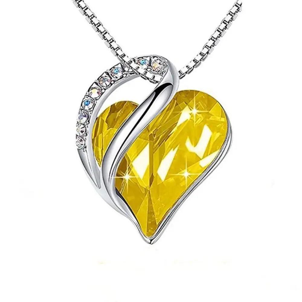 Crystal Shiny Colorful Heart Birthstone Fashion Necklace - L & M Kee, LLC