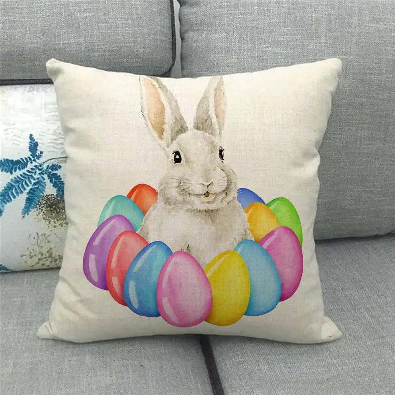 Spring Easter Decorative Cushion Cover 18x18in Pillow Covers Farmhouse Home Decor Cushion Case Eggs Bunny Linen Throw Pillowcase - L & M Kee, LLC