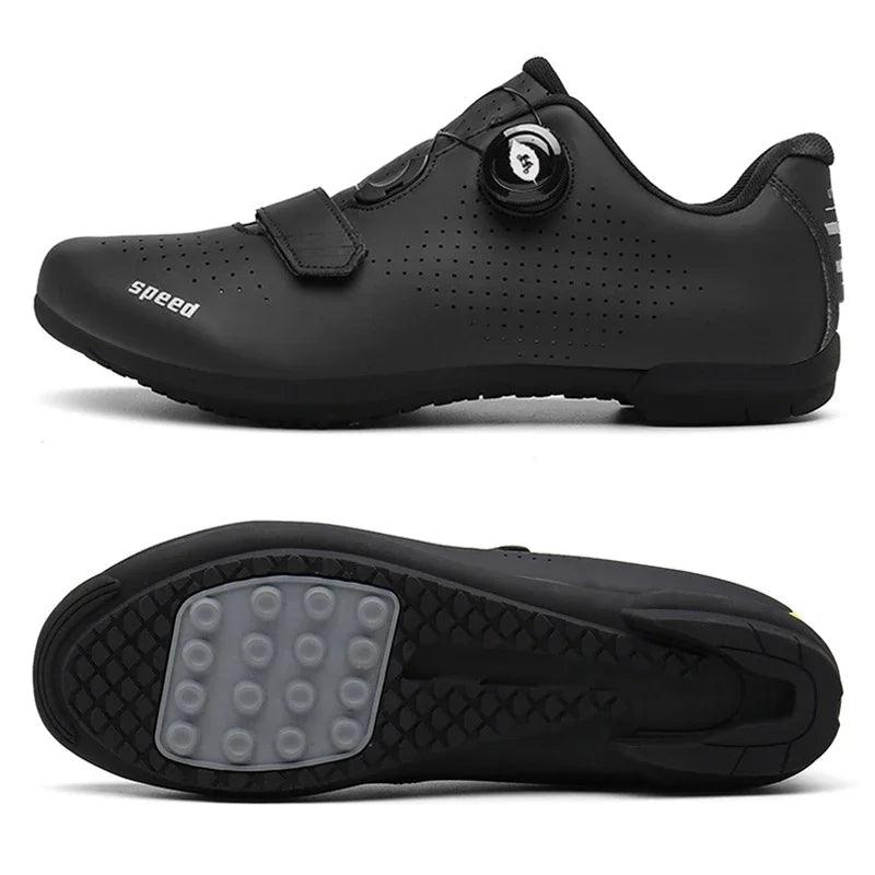 Rubber all in Black New Road Bicycle Shoes Men Cycling Sneaker Mtb Clits Route Cleat Dirt Bike Speed Flat Sports Racing Women Spd Pedal Shoes - L & M Kee, LLC