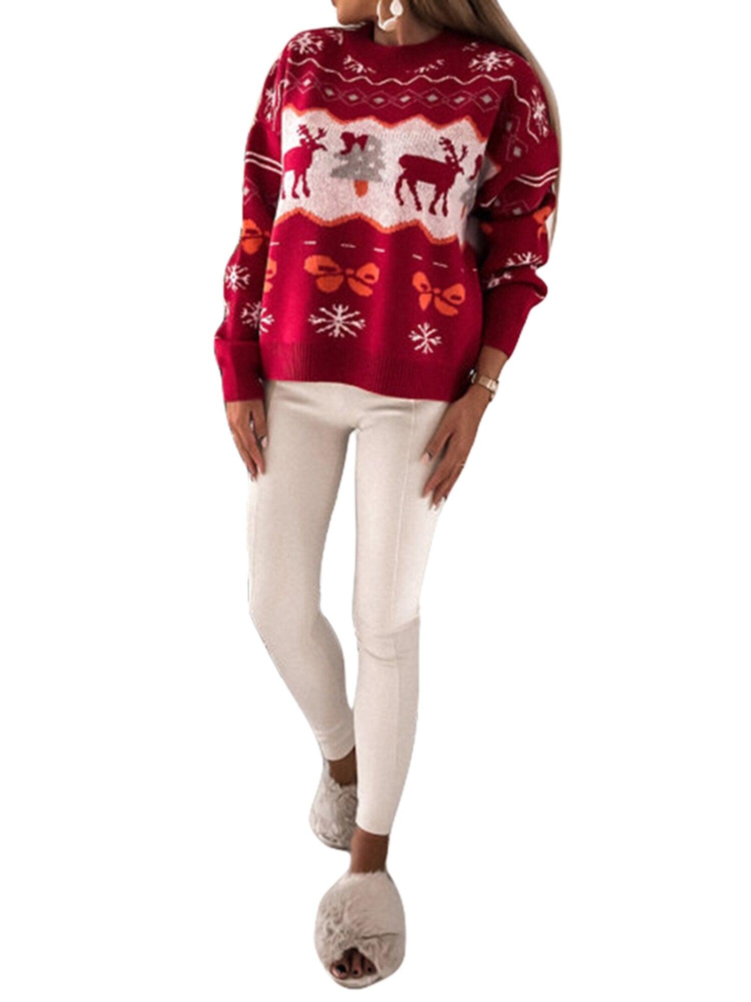 Elk Snowflake Bear Print Ugly Christmas Sweater - L & M Kee, LLC