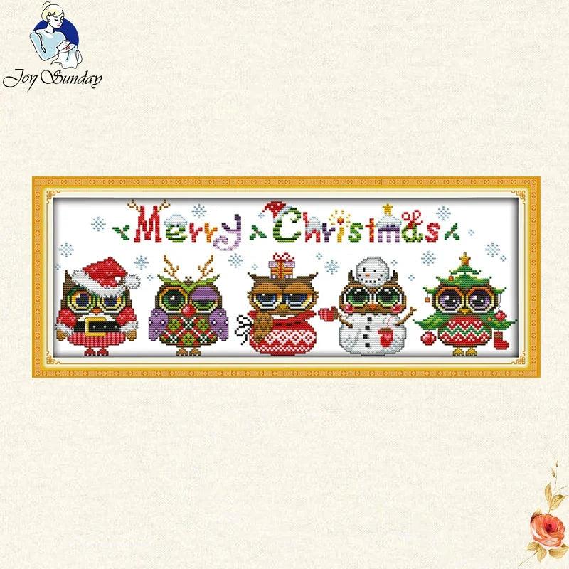 Joy Sunday Cute Owl Cross Stitch 11ct Printed Aida Fabric 14ct Counted Cross Canvas Embroidery DMC Floss Kit DIY Christmas gift - L & M Kee, LLC